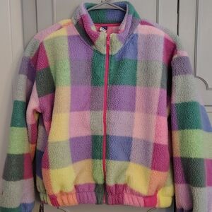 Kids Multicolor Plaid Fleece Jacket Full Zip Bright